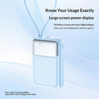 Batterie externe personnalisée PD 22,5 W à charge rapide avec câble intégré et écran numérique intelligent, chargeur portable haute capacité OEM ODM