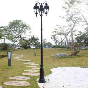 Outdoor Iron Garden <b>Light</b> <b>Post</b> Glass Shades 2700K Warm White A19 Bulb IP54 Non-Detachable AC 220V <b>Solar</b> Powered Motion Sensor - Product Image 2