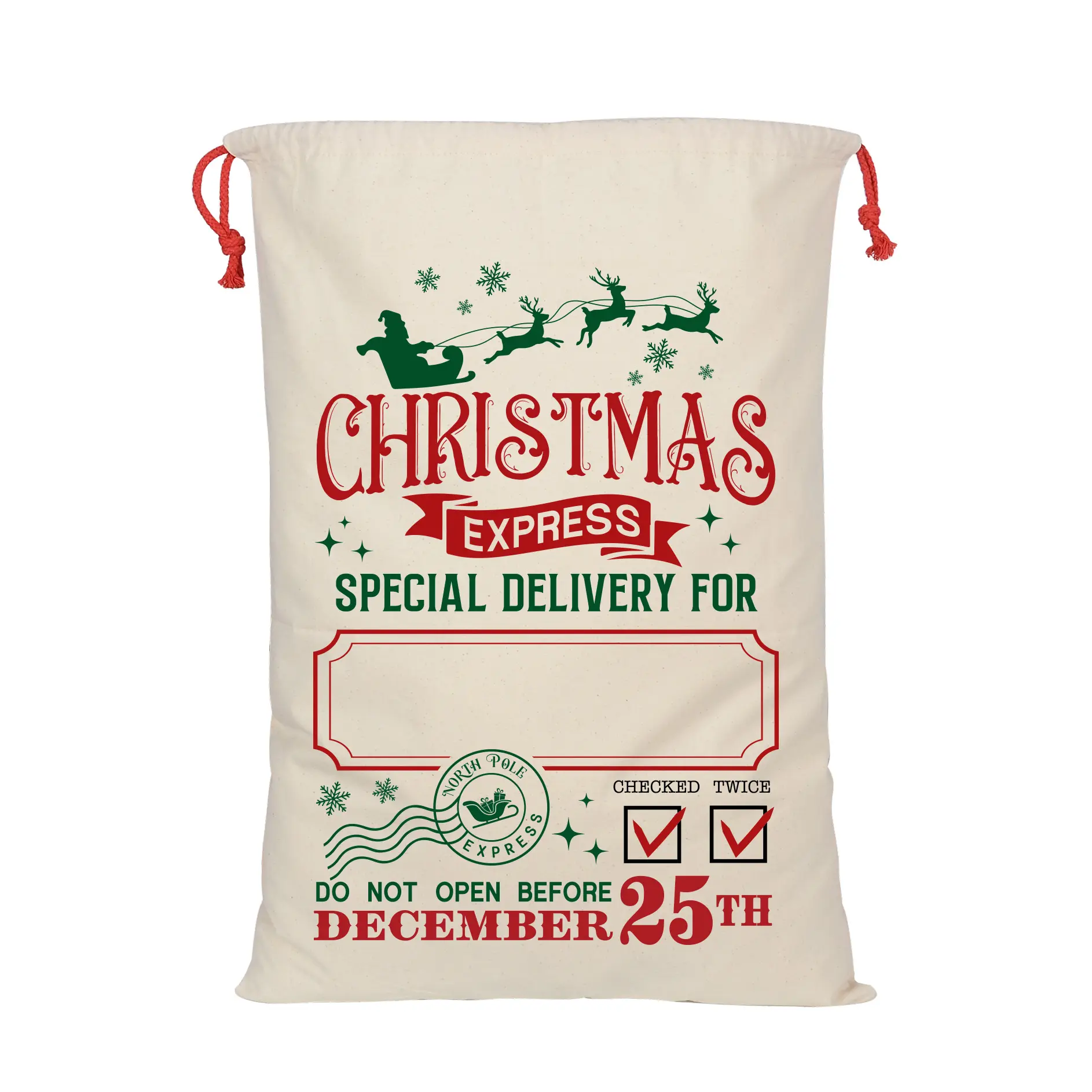 Leinwand Weihnachts tasche 50*70 Weihnachts geschenk Tasche Kordel zug Siebdruck Weihnachts tasche DIY Hersteller Großhandel