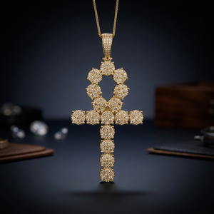 Colgante de Cruz de Plata de Ley 925 con Moissanita, Amuleto Ankh con Incrustaciones de Diamantes, Chapado en Oro, Collar Unisex - Product Image 2