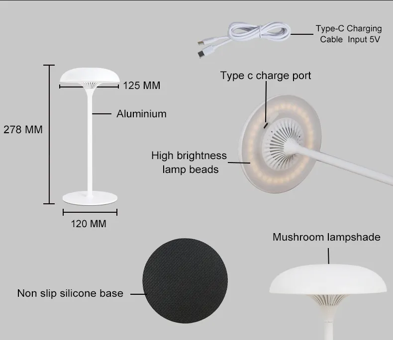 Neue Pilz Design BT Control Touch Sensor tragbare Musik Lautsprecher LED schnur lose Tisch lampe wiederauf ladbar