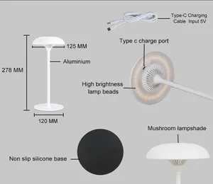 Alto-falante portátil, novo design de cogumelo bt com sensor de toque, lâmpada de mesa sem fio recarregável led