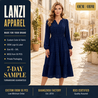 Robe midi à volants en tissu suisse brodé sur mesure pour femmes, taille smockée, col en V, vente en gros, OEM, ODM, usine
