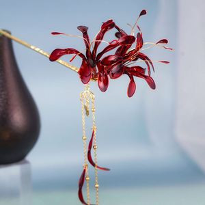 Palillos para el pelo estilo chino con flor de lirio araña, súper encantadores, vintage, con borlas de aceite brillante, para boda y Hanfu - Product Image 3