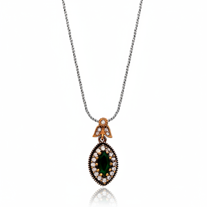 Marquesa-Colgante auténtico de Esmeralda para mujer, corte ovalado, joyería de plata de ley 925 turca en línea - Product Image 2
