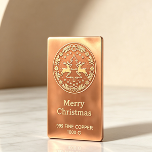 Barra de Cobre Fino de 1000G .999, Forma Cuadrada, Artículo Decorativo de Regalo, Merry Christmas Art Bar - Product Image 4