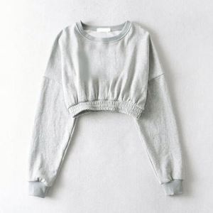 Venta al por mayor 100% algodón hombro caído Unisex gran tamaño cuello redondo bordado personalizado sólido hombro caído recortado Sudadera Mujer - Product Image 5