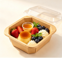 Boîte d'emballage alimentaire universelle en papier kraft carré, étanche, avec couvercle transparent, pour plats à emporter, riz, pâtes, collations, desserts, utilisation intérieure et extérieure