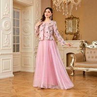 Robe Abaya élégante Jinzhi KL25023-2, style Dubaï, pour l'Aïd, pour femmes musulmanes, Jalabiya, ensemble 2 pièces, broderie florale, vêtements traditionnels