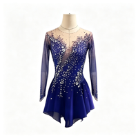 Robe de patinage artistique à manches longues dégradé noir et rose, dos profondement ouvert, ornée de strass, pour spectacle de danse sur glace