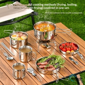 Portable Lightweight Stainless Steel All-in-One Cookware Mess Kit 1 Person Hiking Outdoor Picnic Camping Cooking Set with <b>Kettle</b> - Product Image 6