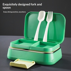 Boîte à lunch divisée en acier inoxydable SUS304, boîte bento étanche avec fourchette et cuillère pour le bureau et les pique-niques - Product Image 5