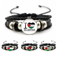 Bracelet tressé en cuir avec drapeau de la Palestine tissé à la main Bracelet de la Palestine gratuit vente à chaud avec logo personnalisé