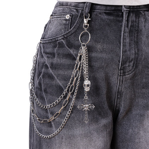 Multi Layer Metal Waist <b>Chain</b> With Skull <b>Cross</b> Pendant For Men Women Hip Hop Jeans Accessory Zinc Alloy Daily Wear - Product Image 1