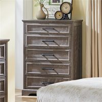 Commode haute de style farmhouse, commode de chambre à coucher autoportante à 5 tiroirs avec plateau noir, armoire de rangement blanche