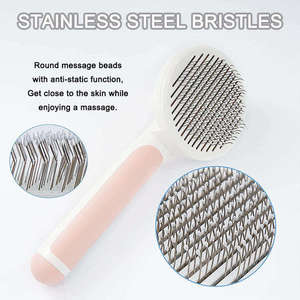 Cleaning Stainless Steel Pet Hair Remover with <strong>Silicone</strong> Handle Long Short Haired Durable Washable Professional Grooming Brush - Product Image 2