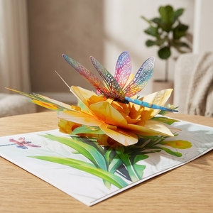 3D Pop-Up Customized Eco-Friendly Recyclable Greeting Card Flower Dragonfly Design Paper Craft Art Gift for Birthday Promotional - Product Image 4