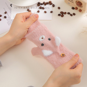 Women's Winter Gloves Korean Style Half-Finger Flip-Top Plush <b>Bear</b> Design Warmth For Students Writing <b>Pink</b> Purple Khaki Milky - Product Image 4