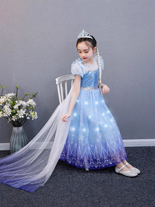 Abito Luminoso da Principessa <span class=keywords><strong>Elsa</strong></span> di <span class=keywords><strong>Frozen</strong></span> con Maniche a Sbuffo e Strascico Lungo per Feste di Compleanno - Product Image 6