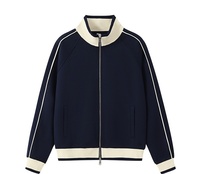 Sweat-shirt zippé pour homme, col montant côtelé contrastant, manches raglan, bande latérale, style décontracté vintage, personnalisable OEM ODM, en stock