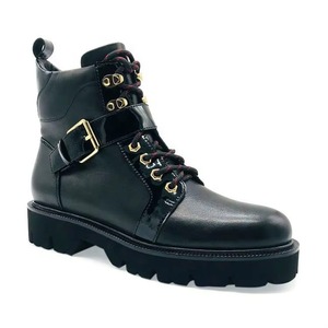 Botas de Tobillo Negras con Punta Redonda, Transpirables e Impermeables, con Soporte de Arco, Logotipo Personalizado, de Cuero para Mujer - Product Image 2