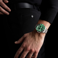 Montre automatique GUIHUA, cristal saphir, étanche 5 ATM, lunette verte, aiguilles lumineuses, luxe professionnel, personnalisable, moins de 110