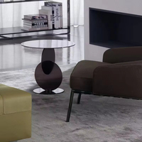 Meubles de salon modernes, table basse en verre, acier inoxydable noir, tables basses rondes