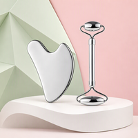 Masseur à rouleaux double tête en acier inoxydable 304, grattoir Gua Sha en forme de cœur, coffret cadeau, outil de beauté pour les yeux