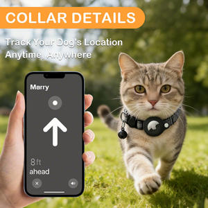 Hotselling nieuwe stijl kattenhalsband met reflecterende strip, PU Airtag houder, bel en verstelbare sluiting met veiligheidsgesp. - Product Image 2