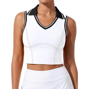 FOXA Womens Golf <b>Polo</b> Tank <b>Top</b> Built In Bra <b>White</b> Color Block Collared Sporty Workout Shirt Breathable Quick Dry - Product Image 1