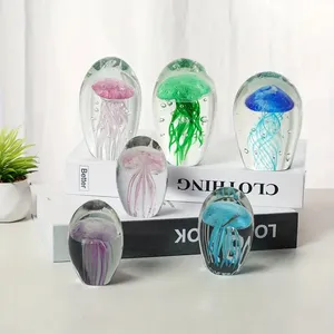 Custom Crystal Glass Jellyfish Paperweight Wholesale K9 Crystal Colorful Ornament Jellyfish For Home Decor Accessories