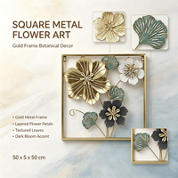 Seni Dinding Logam Ginkgo Floral Multi Warna, Patung Dinding Daun Bunga Besi untuk Dekorasi Dinding Ruang Tamu