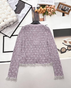 Chaqueta de Punto a Cuadros con Flecos, Suéter Corto con Botones y Bolsillos, Prenda Casual Versátil para Todas las Temporadas - Product Image 2