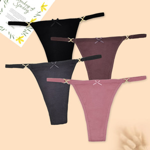 <span class=keywords><strong>Perizoma</strong></span> in cotone a coste confezione da donna intimo fibbia in metallo mutandine Sexy con schiena a T mutandine femminili in tinta unita M-XL - Product Image 2