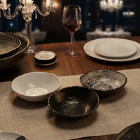 Service de table en céramique et porcelaine ST Marbre Noir et Blanc avec glaçure réactive – Assiettes et bols à salade pour la maison et l'hôtellerie – Résistant aux rayures