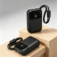 Batterie externe portable intégrée à double câble amovible, charge rapide 22,5 W, 10000 mAh, mini format de poche avec cordon, écran numérique, pour voyage
