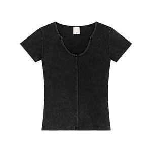 Camiseta de manga corta ajustada con cuello en U profundo europeo-americano de verano 2025 Pure Desire Spicy Girl Plain Dyed - Product Image 1