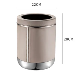 Hotel Metal Bins Custom Wholesale Double Layer Silver 304 Stainless Steel Trash Can Luxury Bathroom Room Trash Can