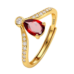 Bague ajustable en forme de V avec pierre naturelle taille poire 5*7mm, bijou minimaliste en argent 925 plaqué or, sertissage à griffes, certifié étanche - Product Image 1