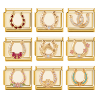Nouveau design – Maillons de bracelet italien en acier inoxydable plaqué or – Breloques italiennes DIY en forme de nœud, cœur, fleur et fer à cheval