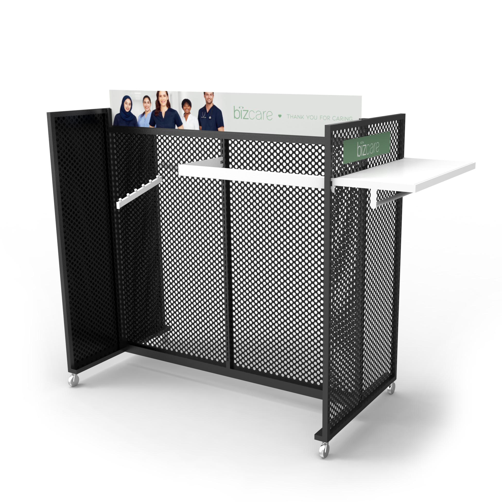 Custom Perforated Metal Clothing Display Rack with Casters L-Shape Pegboard Garment Rack Hanging Rail Retail Store Boutique OEM — view 3