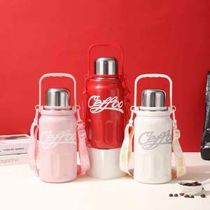 Ceffoo Stainless Steel Vacuum <b>Flask</b> Double Wall Insulated With Rope Handle Retro Design For Travel Pink Red White - Product Image 1