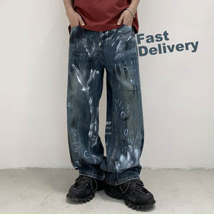 Jeans de Diseñador de Alta Gama Talla Grande 1:1, Jeans <span class=keywords><strong>Culotte</strong></span> para <span class=keywords><strong>Hombre</strong></span>, Jeans Holgados Y2k con Cierre, Pantalones Vaqueros con Estampado de Grafiti para <span class=keywords><strong>Hombre</strong></span> - Product Image 5