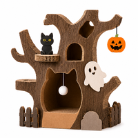Arbre à chat en carton ondulé en forme d'arbre hanté, maison pour chat d'intérieur avec plateformes et jouet