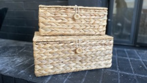 Boîte de rangement rustique écologique pliable en jacinthe <span class=keywords><strong>d</strong></span>'<span class=keywords><strong>eau</strong></span>, panier en jacinthe <span class=keywords><strong>d</strong></span>'<span class=keywords><strong>eau</strong></span> avec couvercle, organisateur tissé à la main naturel - Product Image 2