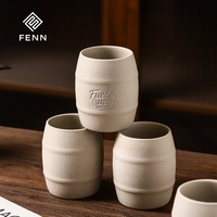 Tasse à expresso en céramique rétro FENN avec logo laser personnalisé, 280 ml, tasse à café en porcelaine écologique, tasse en argile non vernie pour cadeau