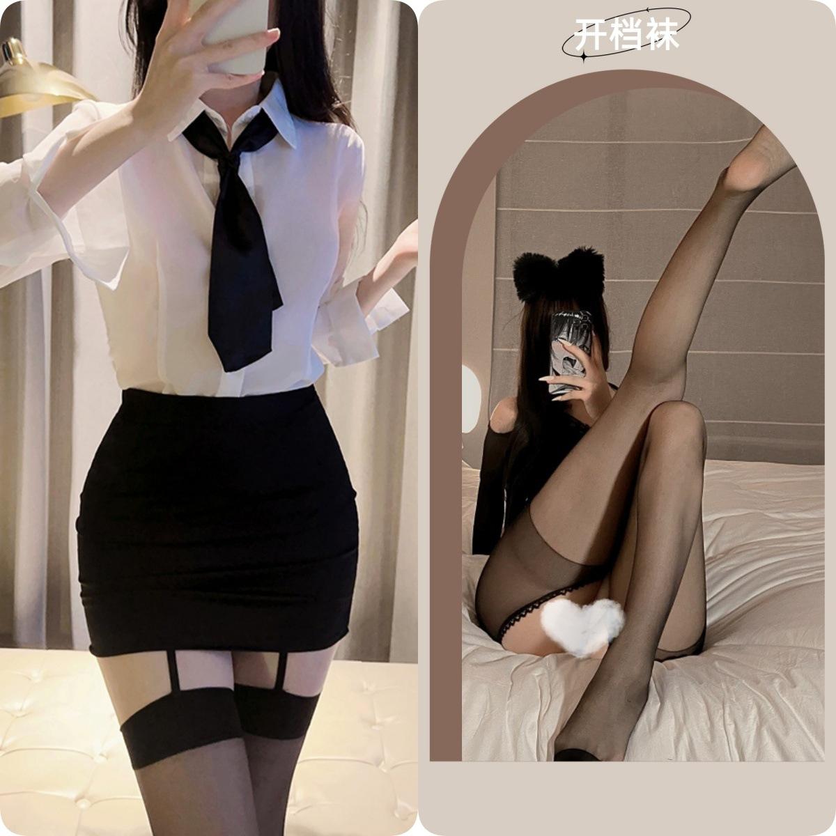 Black and White Set + Black Open Crotch Socks