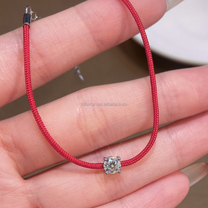 GRA Certified 0.5CT D Color Moissanite Real 925 Sterling Silver <strong>Red</strong> Black String Charm <strong>Bracelet</strong> Women Classical Style Jewelry - Product Image 4