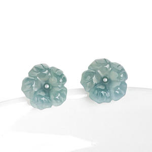 Pendientes de Jadeíta Natural con Pétalos Azules, Plata S925 con Incrustaciones, Incluye Certificado de Tasación D630 - Product Image 1