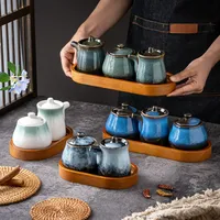 Ensemble de bouteilles à épices en céramique, bidon à huile, pot à vinaigre, huilier, réservoir à huile, récipient à épices pour la cuisine à domicile, bouteille de sauce soja, pot à épices